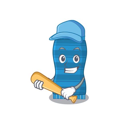 Attractive beach towel caricature character playing baseball. Vector illustrationのイラスト素材