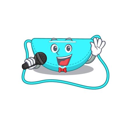 cartoon character of sling bag sing a song with a microphone. Vector illustrationのイラスト素材