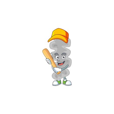 cartoon design concept of leptospirillum ferriphilum playing baseball with stickのイラスト素材