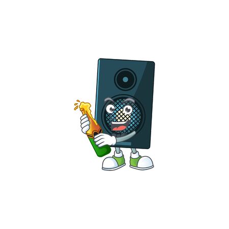 Happy face of sound system cartoon design toast with a bottle of beer. Vector illustrationのイラスト素材