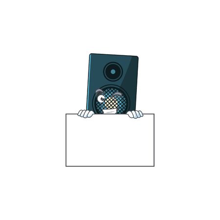 Mascot design style of sound system standing behind a board. Vector illustrationのイラスト素材