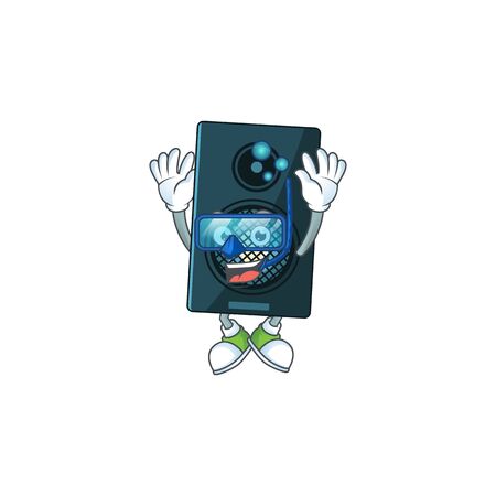 cartoon drawing concept of sound system wearing cool Diving glasses ready to swim. Vector illustrationのイラスト素材