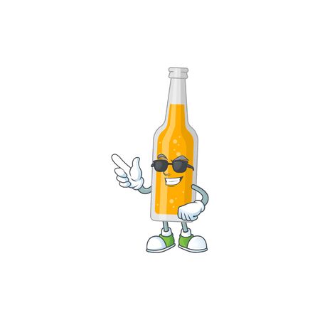 Super cool bottle of beer cartoon drawing style wearing black glasses. Vector illustrationのイラスト素材