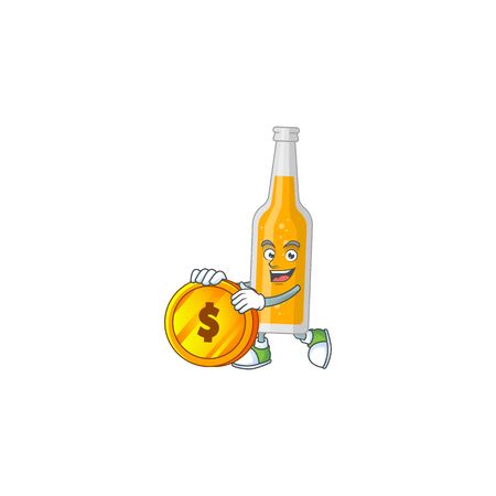 cartoon picture of bottle of beer rich character with a big gold coinのイラスト素材
