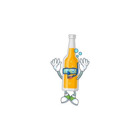 cartoon drawing concept of bottle of beer wearing cool Diving glasses ready to swimのイラスト素材