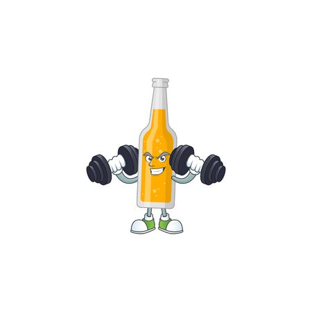 Caricature picture of bottle of beer exercising with barbells on gymのイラスト素材