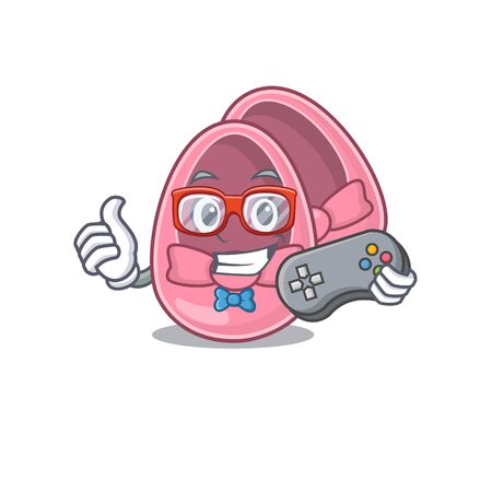 Mascot design style of baby girl shoes gamer playing with controllerのイラスト素材