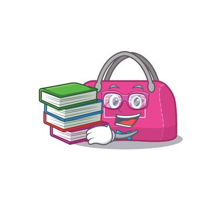 A diligent student in woman sport bag mascot design concept read many books. Vector illustrationのイラスト素材