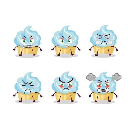 Vanilla cake cartoon character with various angry expressionsのイラスト素材