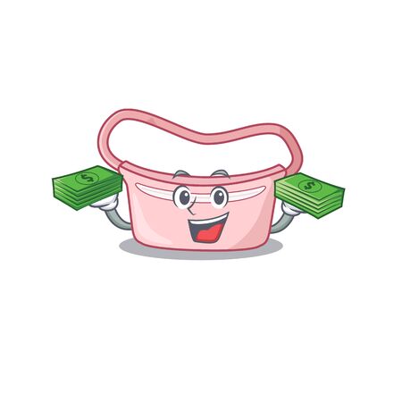 A wealthy women waist bag cartoon character with much money. Vector illustrationのイラスト素材