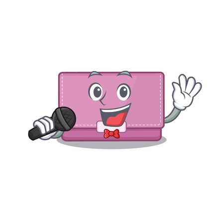 cartoon character of womens wallet sing a song with a microphoneのイラスト素材