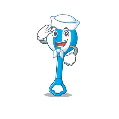 Smiley sailor cartoon character of rattle toy wearing white hat and tieのイラスト素材