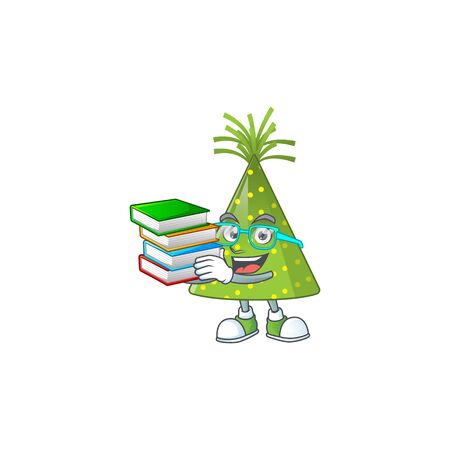 A mascot design of green party hat student having books. Vector illustrationのイラスト素材