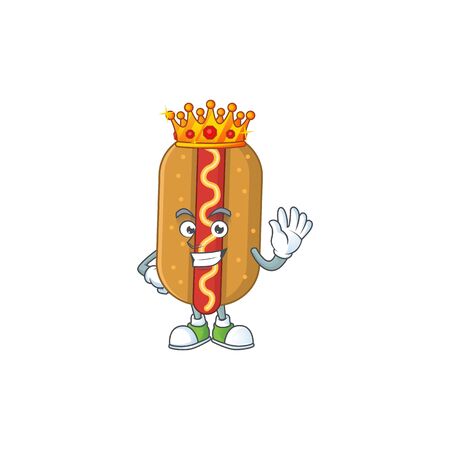 A charming King of hotdog cartoon character design with gold crownのイラスト素材