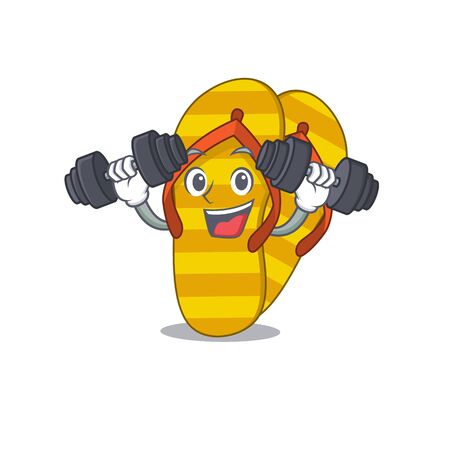 Flip flops mascot design feels happy lift up barbells during exerciseのイラスト素材