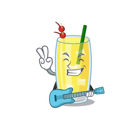 brilliant musician of pina colada cocktail cartoon design playing music with a guitarのイラスト素材