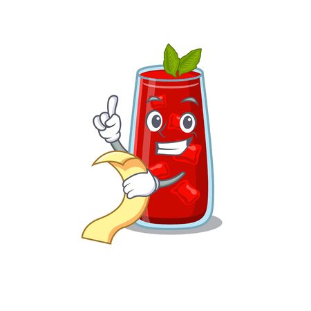 Bloody mary cocktail mascot character style with a menu on his handのイラスト素材