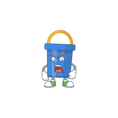 Blue sand bucket cartoon drawing style with angry face. Vector illustrationのイラスト素材