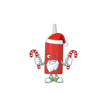 Cartoon character of sauce bottle as a Santa having candies. Vector illustrationのイラスト素材