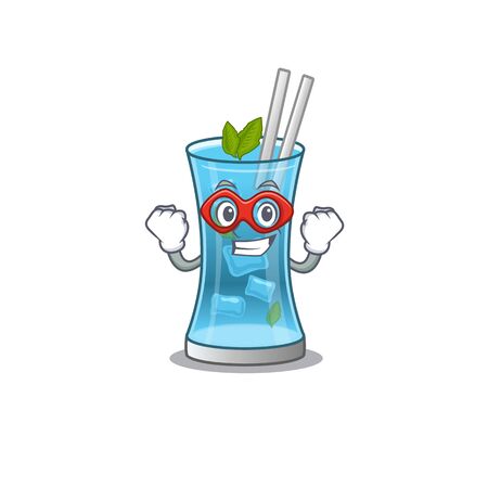 A cartoon drawing of blue hawai cocktail in a Super hero character. Vector illustrationのイラスト素材