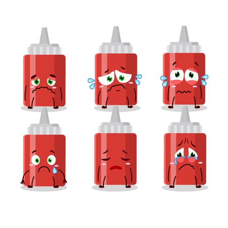 Sauce bottle cartoon character with sad expressionのイラスト素材