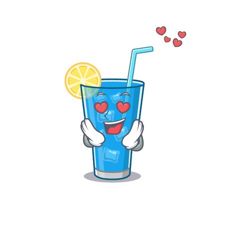 Romantic blue lagoon cocktail cartoon character has a falling in love eyesのイラスト素材