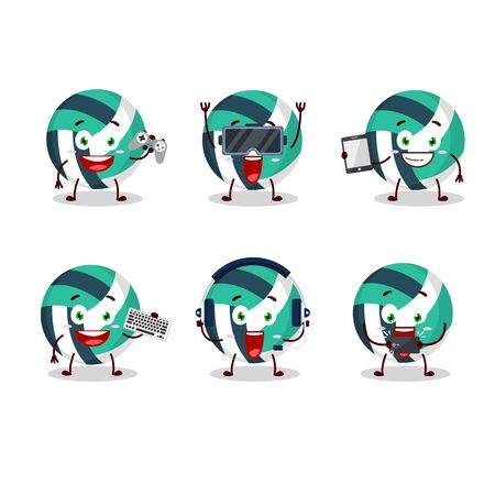 Volley ball cartoon character are playing games with various cute emoticonsのイラスト素材