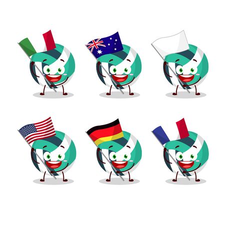 Volley ball cartoon character bring the flags of various countriesのイラスト素材