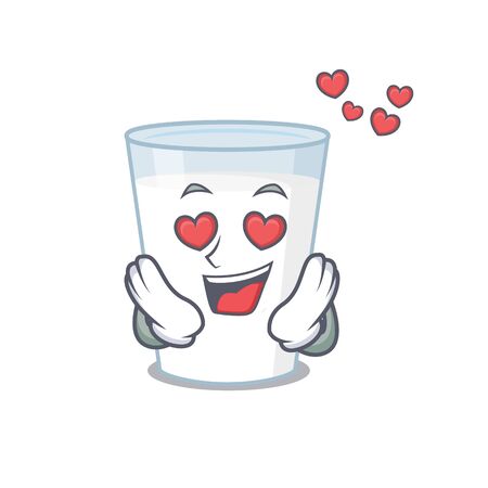 Romantic glass of milk cartoon character has a falling in love eyesのイラスト素材