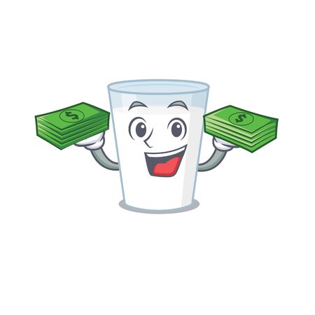 A wealthy glass of milk cartoon character with much moneyのイラスト素材