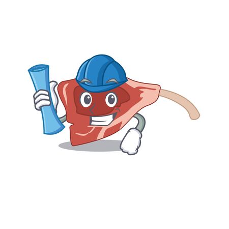caricature picture of lamb chop Architect with blue prints. Vector illustrationのイラスト素材