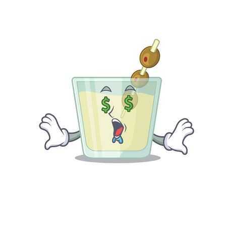 wealthy cartoon character concept of martini cocktail with money eyesのイラスト素材