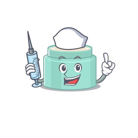 Lipbalm humble nurse mascot design with a syringe. Vector illustrationのイラスト素材