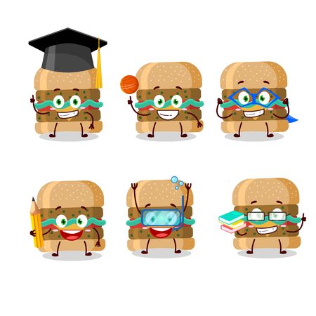 School student of hamburger cartoon character with various expressionsのイラスト素材