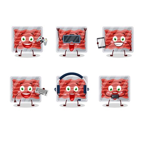 Ground meat cartoon character are playing games with various cute emoticons.Vector illustrationのイラスト素材
