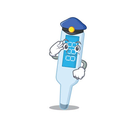 A handsome Police officer cartoon picture of digital thermometer with a blue hatのイラスト素材