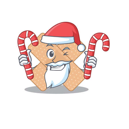Cross bandage dressed in Santa Cartoon character with Christmas candies. Vector illustrationのイラスト素材