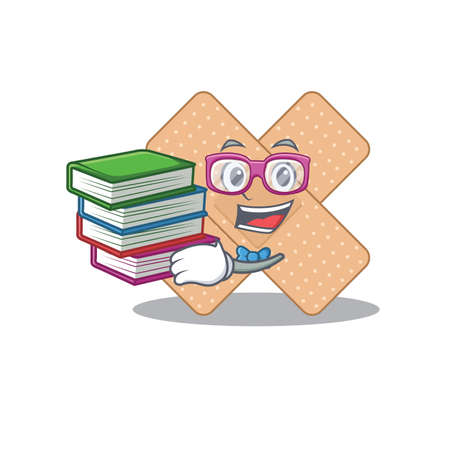 Cross bandage student mascot design read many books when study at home. Vector illustrationのイラスト素材