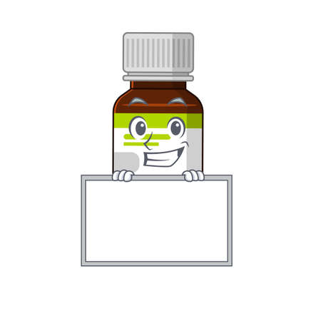 Antibiotic bottle cartoon design style standing behind a boardのイラスト素材