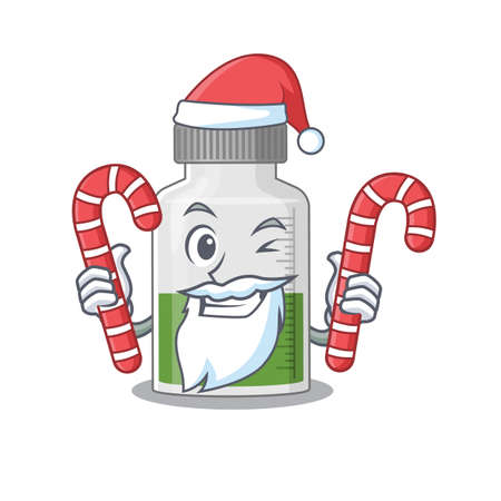 Friendly vitamin syrup dressed in Santa Cartoon character with Christmas candies. Vector illustrationのイラスト素材