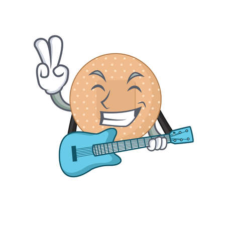 Rounded bandage musician cartoon design playing a guitar. Vector illustrationのイラスト素材