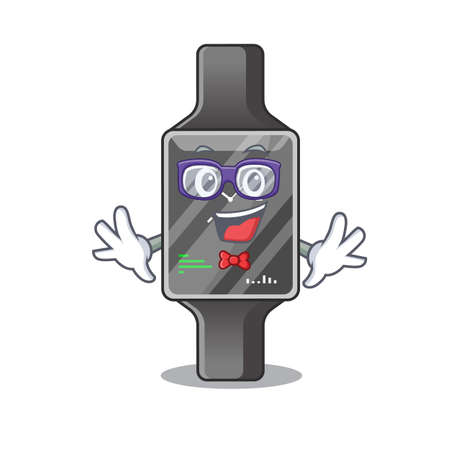A caricature drawing of nerd smart watch wearing weird glasses. Vector illustrationのイラスト素材
