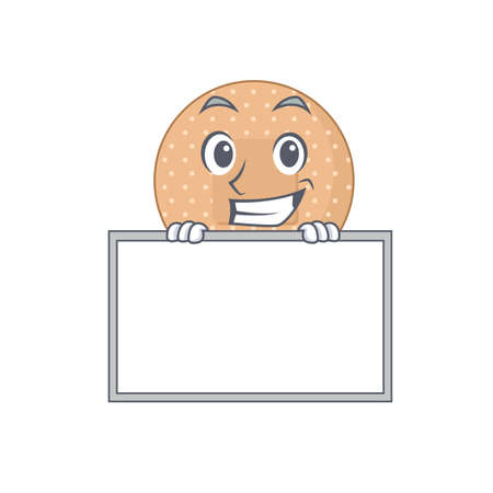 Funny cartoon design style rounded bandage standing behind a board. Vector illustrationのイラスト素材