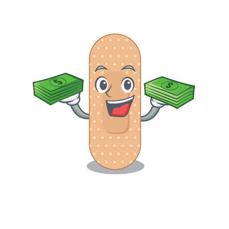 A wealthy standard bandage cartoon character having much money on hands. Vector illustrationのイラスト素材