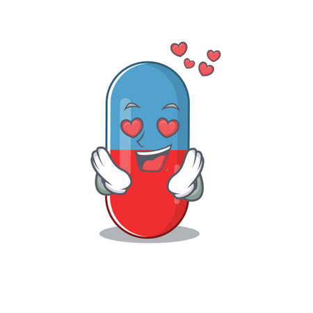 A passionate pills drug cartoon mascot concept has a falling in love eyesのイラスト素材