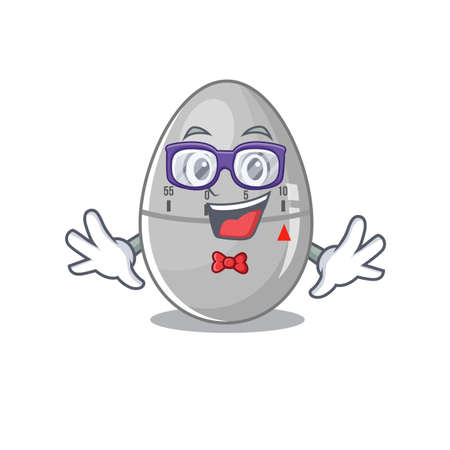 A cartoon drawing of geek egg kitchen timer wearing weird glasses