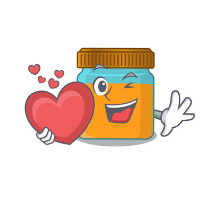 A sweet honey jar cartoon character style holding a big heartのイラスト素材