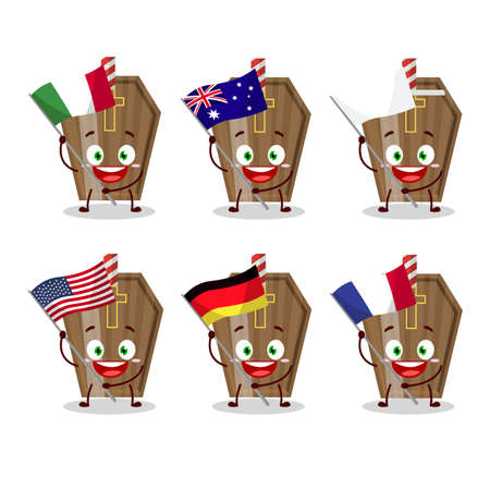 Coffin cartoon character bring the flags of various countriesのイラスト素材