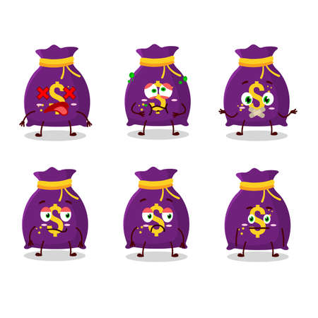 Magic money sack cartoon character with nope expressionのイラスト素材