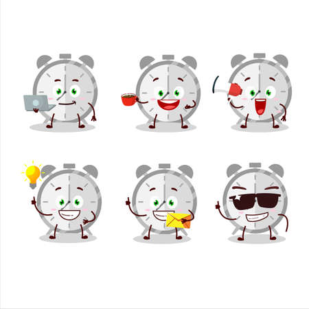 Alarm clock cartoon character with various types of business emoticonsのイラスト素材